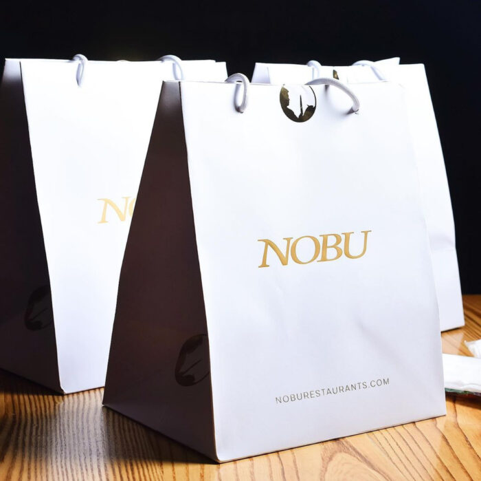 Catering and takeout packaging from Nobu restaurants
