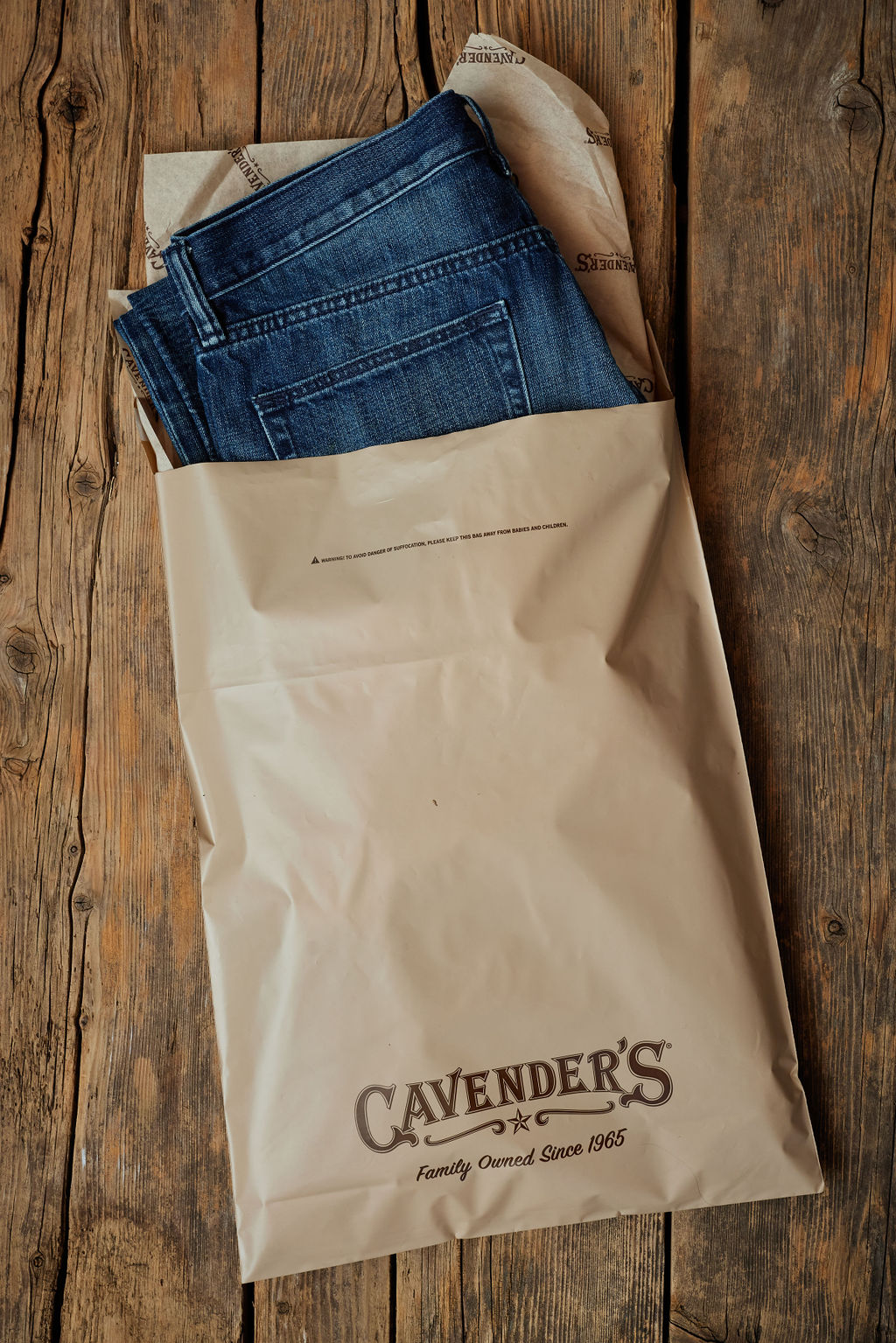 Cavender's custom poly mailers by Creative Retail Packaging