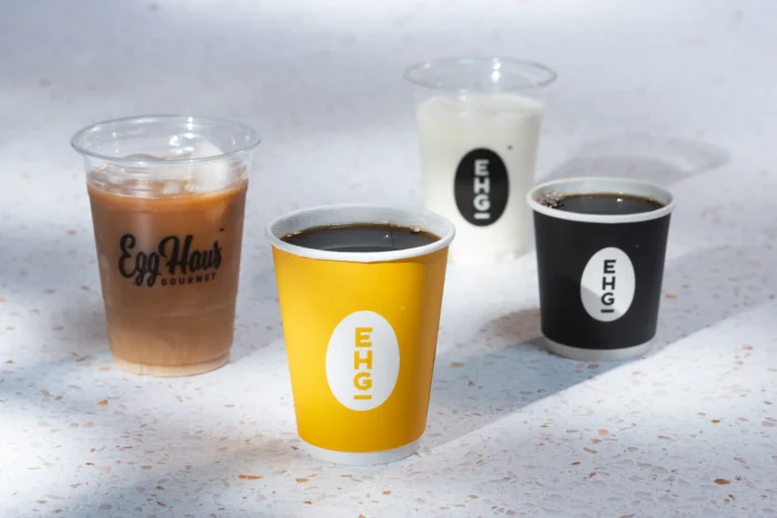 EggHaus Gourmet Restaurant Packaging Program featuring coffee cups