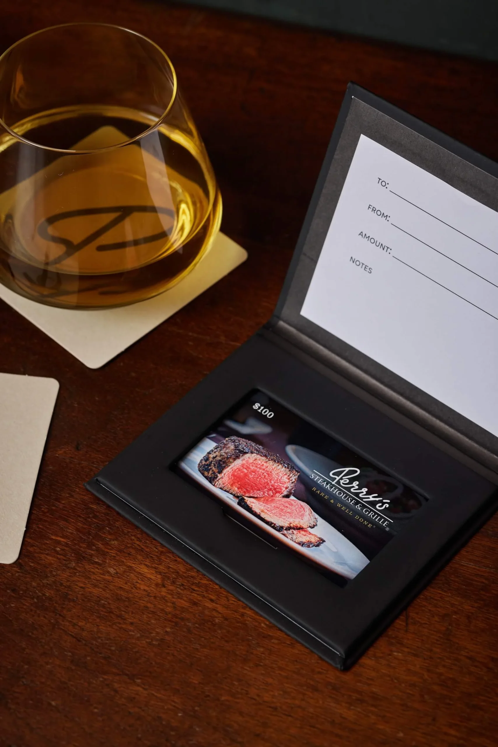 Perrys Steakhouse Gift Card Holder Open Close Up