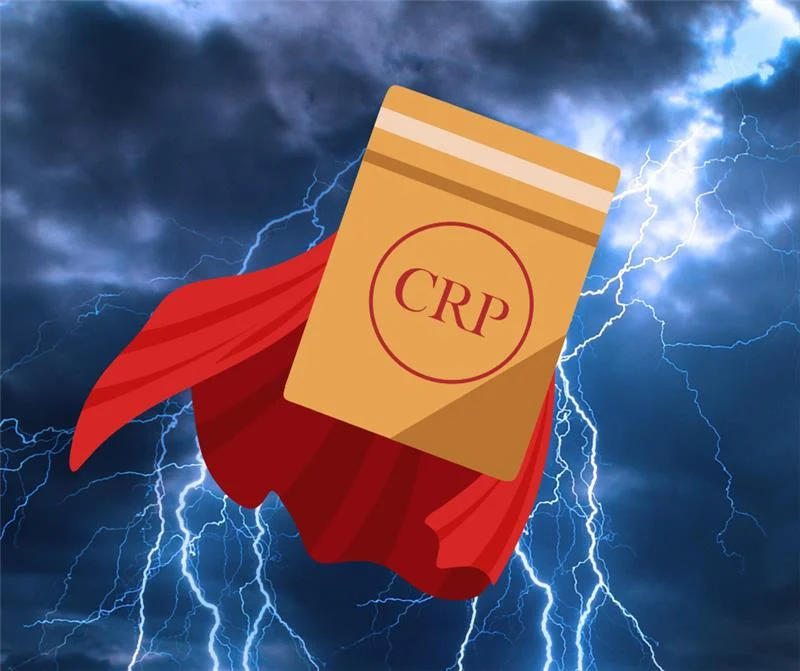 Illustration of e-commerce packaging wearing a red superhero cape, flying through a lightning storm, symbolizing resilience amid economic turmoil.